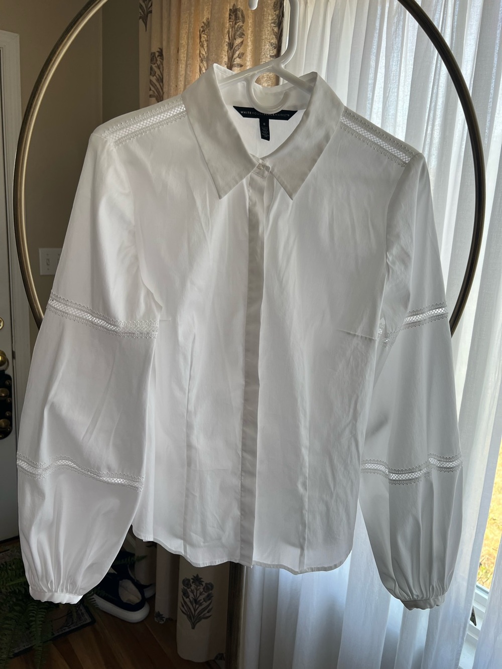 WHBM White Button-Up Blouse with Lace Insets